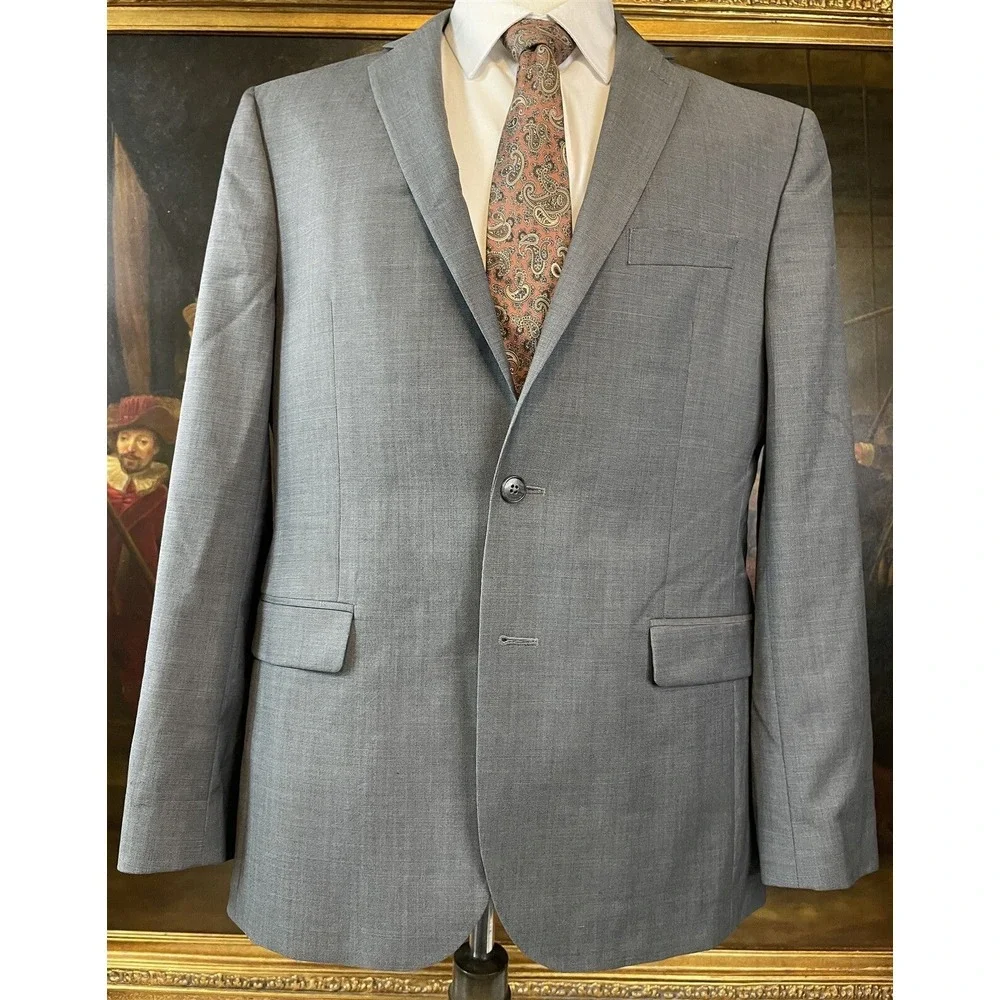 Jos A‎ Bank Traveler 43R Slim Gray Micro Nailhead 100% Wool 2Btn Blazer Jacket